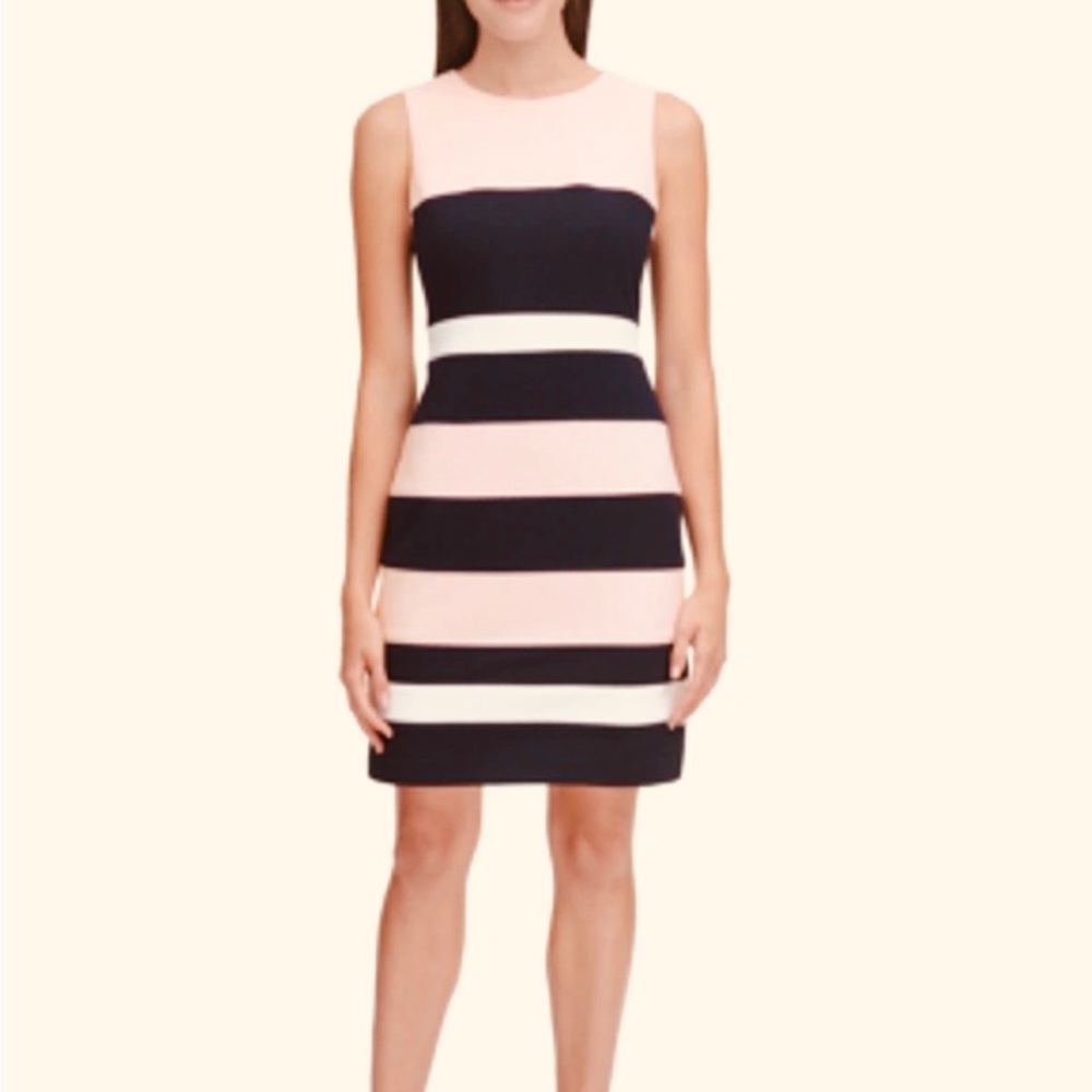 Tommy Hilfiger Sleeveless Pale Pink Black & White Fully Lined Midi Dress Size 14